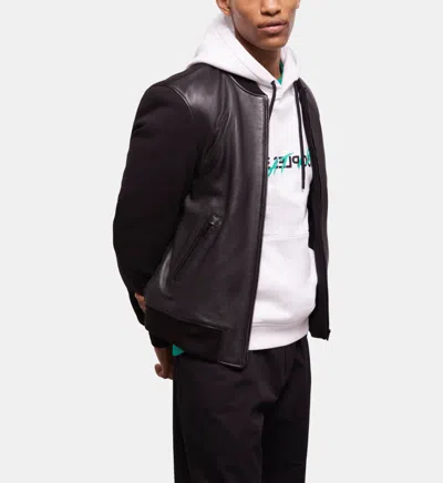 The Kooples Motard Leather Varsity Jacket In Black