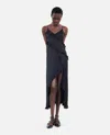 The Kooples Ruffled Asymmetric Woven Midi Dress In Black