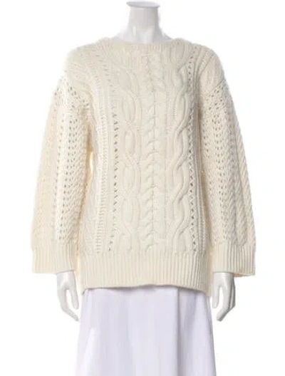 Pre-owned The Kooples Cable Knit Tweed Pattern Sweater In White