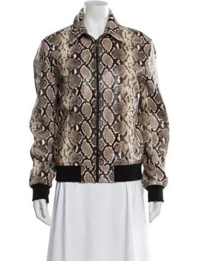 Pre-owned The Kooples Calfskin Animal Print Bomber Jacket In Brown