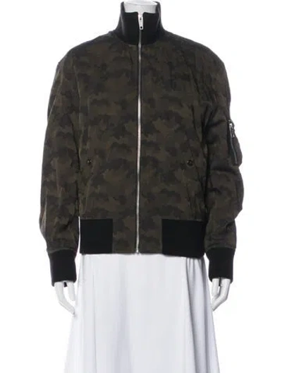 Pre-owned The Kooples Camouflage Print Bomber Jacket In Green