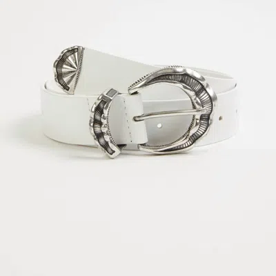 The Kooples Classic Leather Belt In White