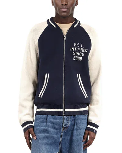 The Kooples Colorblocked Varsity Zip Cardigan In Blue