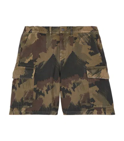 The Kooples Cotton Camouflage Cargo Shorts In Khaki