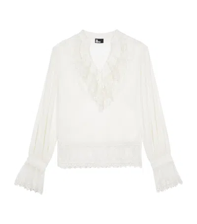 The Kooples Cotton Lace-trim Blouse In Ivory