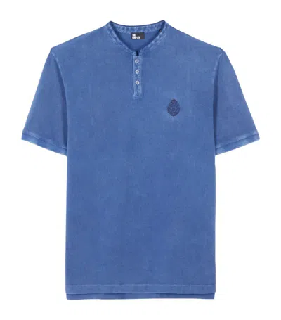 The Kooples Logo-embroidered Long-sleeve Cotton-pique Polo In Blue Brut