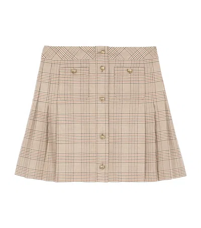 The Kooples Cotton-wool Check Mini Skirt In Beige