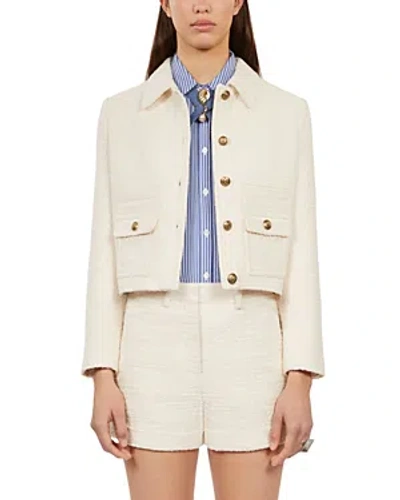 The Kooples Womens Ecru Button-down Textured Cropped Cotton-blend Jacket