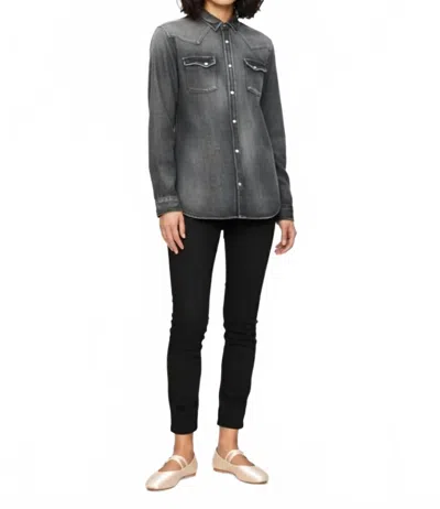The Kooples Denim Button Up In Washed Grey In Black