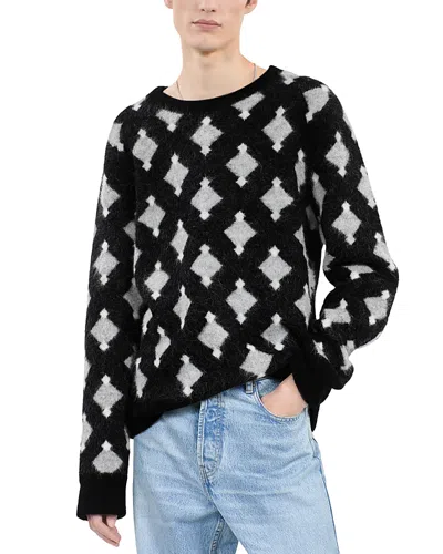 The Kooples Diamond Geo Straight Fit Sweater In Black/grey/white