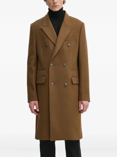 The Kooples Double-breasted Peak-lapel Coat In Brown