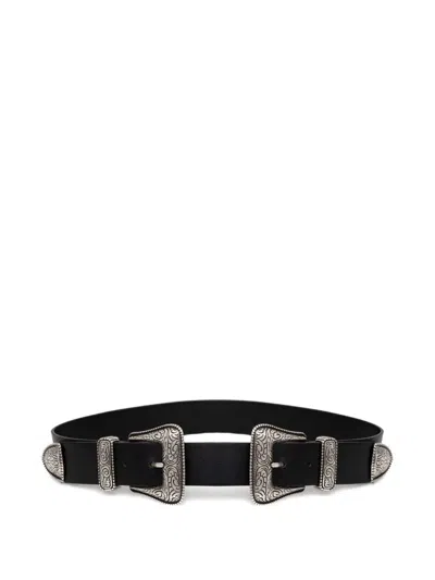 The Kooples Womens Bla01 Double-buckle Leather Belt In Black
