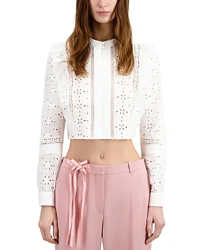The Kooples Embroidered Long Sleeve Cotton Shirt In White