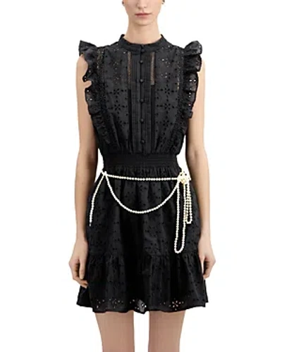 The Kooples Embroidered Mini Dress In Black