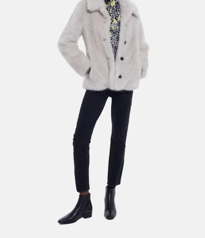 The Kooples Faux Fur Coat In Ecru In Gray