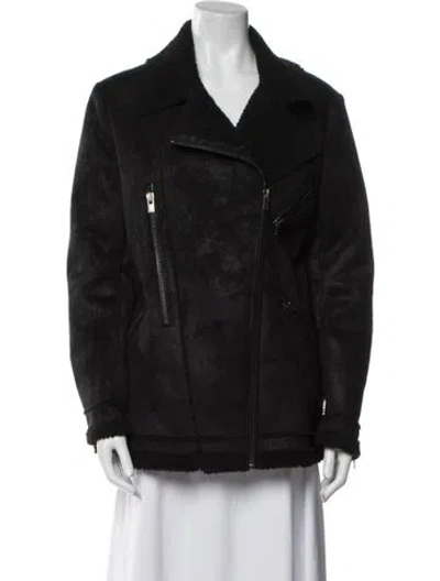 Pre-owned The Kooples Faux Leather Biker Jacket In Black