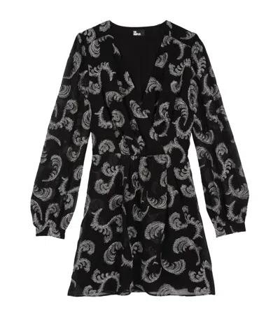 The Kooples Feather-embroidered Wrap Mini Dress In Black
