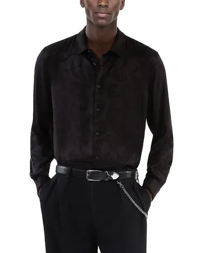 The Kooples Flocked Long Sleeve Button Front Shirt In Black