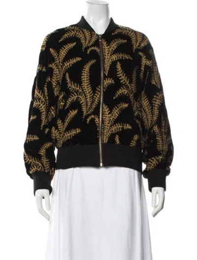 Pre-owned The Kooples Floral Print Bomber Jacket In Black
