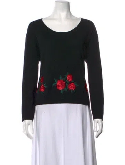 Pre-owned The Kooples Floral Print Crew Neck Sweater In Black
