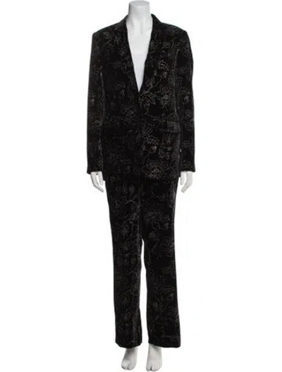 Pre-owned The Kooples Floral Print Glitter Accents Pantsuit In Black
