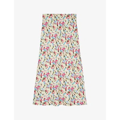 THE KOOPLES THE KOOPLES WOMEN'S YELLOW FLORAL-PRINT HIGH-RISE WOVEN-BLEND MAXI SKIRT