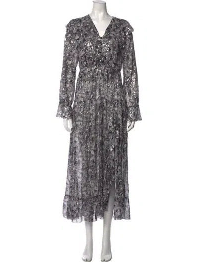 Pre-owned The Kooples Floral Print Long Dress In Gray