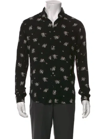Pre-owned The Kooples Floral Print Long Sleeve Shirt In Black