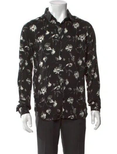 Pre-owned The Kooples Floral Print Long Sleeve Shirt In Black