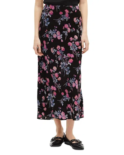 The Kooples Floral Print Maxi Skirt In Black
