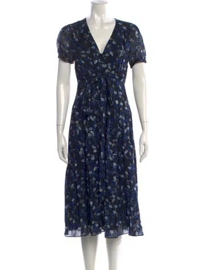 Pre-owned The Kooples Floral Print Midi Length Dress In Blue