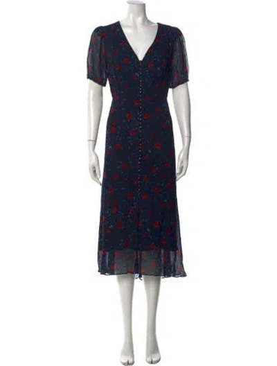 Pre-owned The Kooples Floral Print Midi Length Dress W/ Tags In Blue