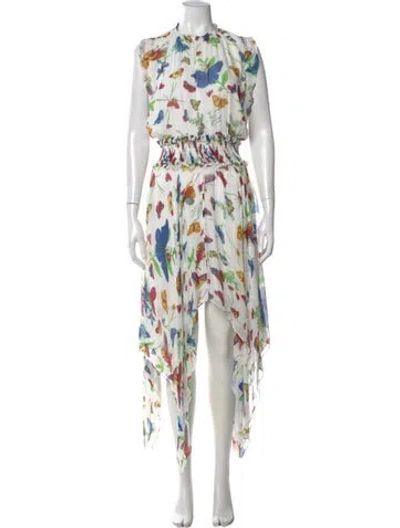 Pre-owned The Kooples Floral Print Midi Length Dress In White