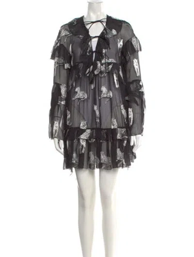Pre-owned The Kooples Floral Print Mini Dress In Black