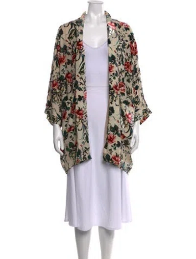 Pre-owned The Kooples Floral Print Open Front Sweater In Neutrals