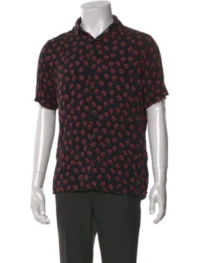 Pre-owned The Kooples Floral Print Short Sleeve Shirt In Black