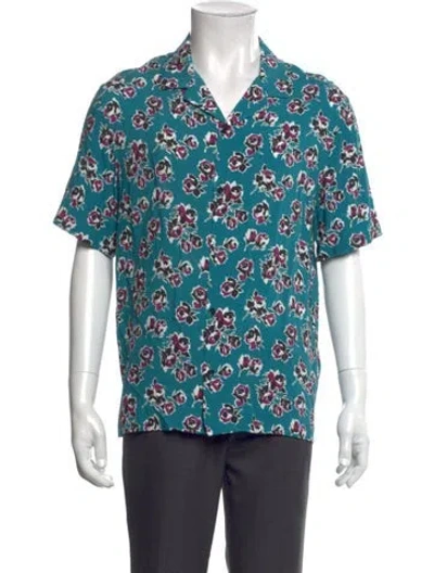 Pre-owned The Kooples Floral Print Short Sleeve Shirt W/ Tags In Blue