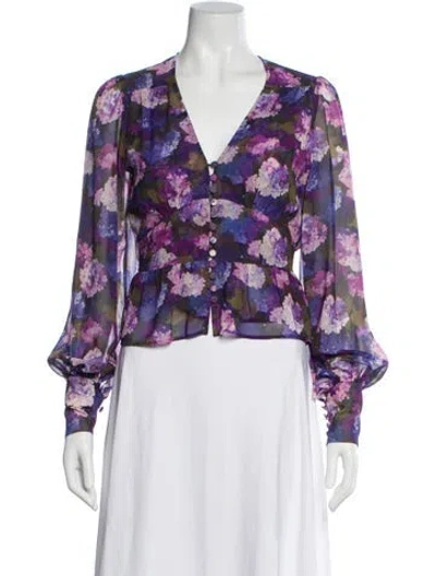 Pre-owned The Kooples Floral Print V-neck Sweater In Purple