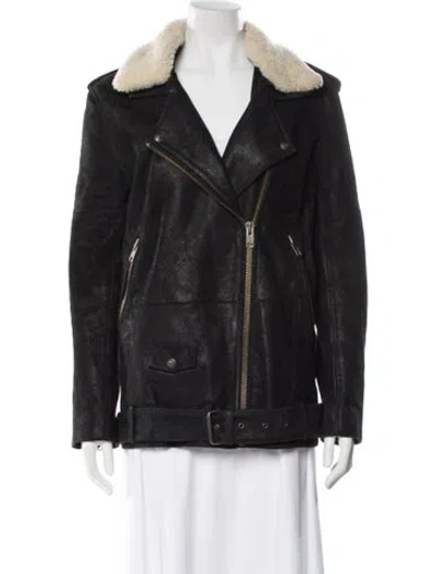 Pre-owned The Kooples Goat Leather Biker Jacket In Black