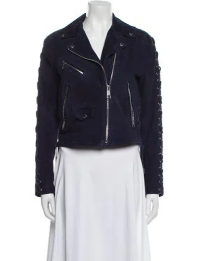 Pre-owned The Kooples Goat Leather Biker Jacket In Blue