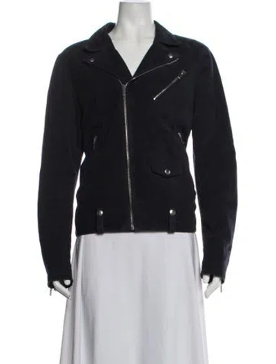 Pre-owned The Kooples Goat Leather Biker Jacket In Blue