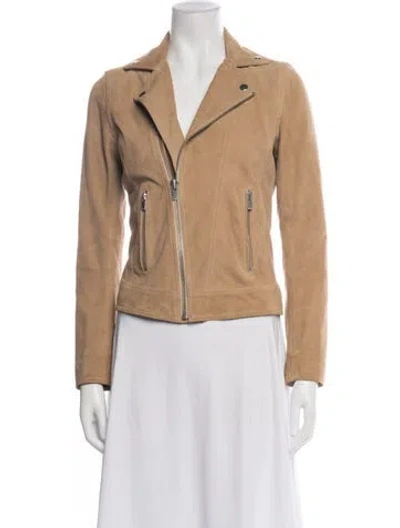 Pre-owned The Kooples Goat Leather Biker Jacket In Brown
