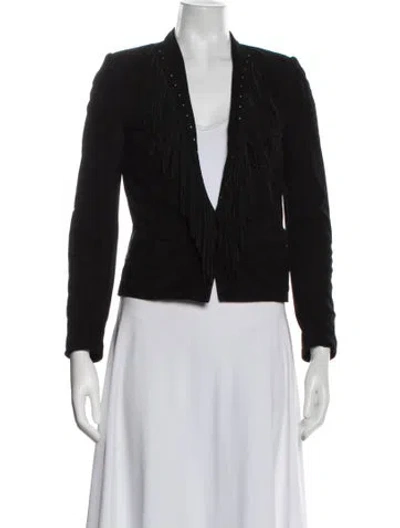 Pre-owned The Kooples Goat Leather Blazer In Black