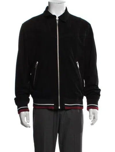 Pre-owned The Kooples Goat Leather Bomber Jacket In Black