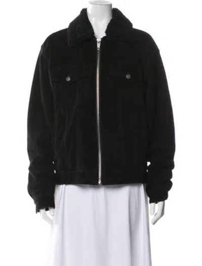 Pre-owned The Kooples Goat Leather Faux Fur Jacket In Black