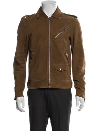 Pre-owned The Kooples Goat Leather Moto Jacket In Neutral