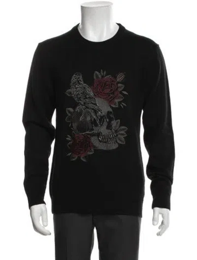 Pre-owned The Kooples Graphic Print Crew Neck Pullover In Black