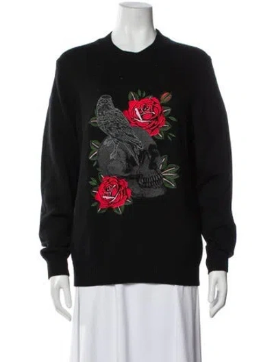 Pre-owned The Kooples Graphic Print Crew Neck Sweater In Black