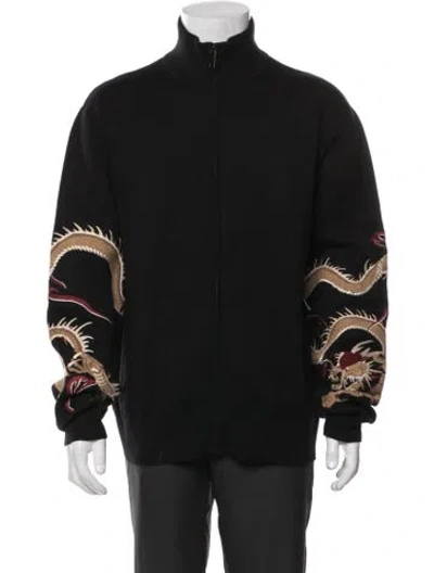 Pre-owned The Kooples Graphic Print Varsity Jacket In Black
