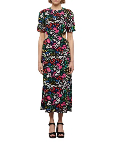 The Kooples Joyful Flowers Midi Dress In Black
